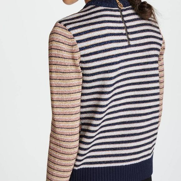 TORY BURCH metallic stripe sweater Sweatshirt size small - Picture 4 of 10